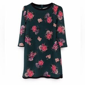 💐 Xhilaration Dark Green Floral Shift Dress 3/4 Sleeve Size Large